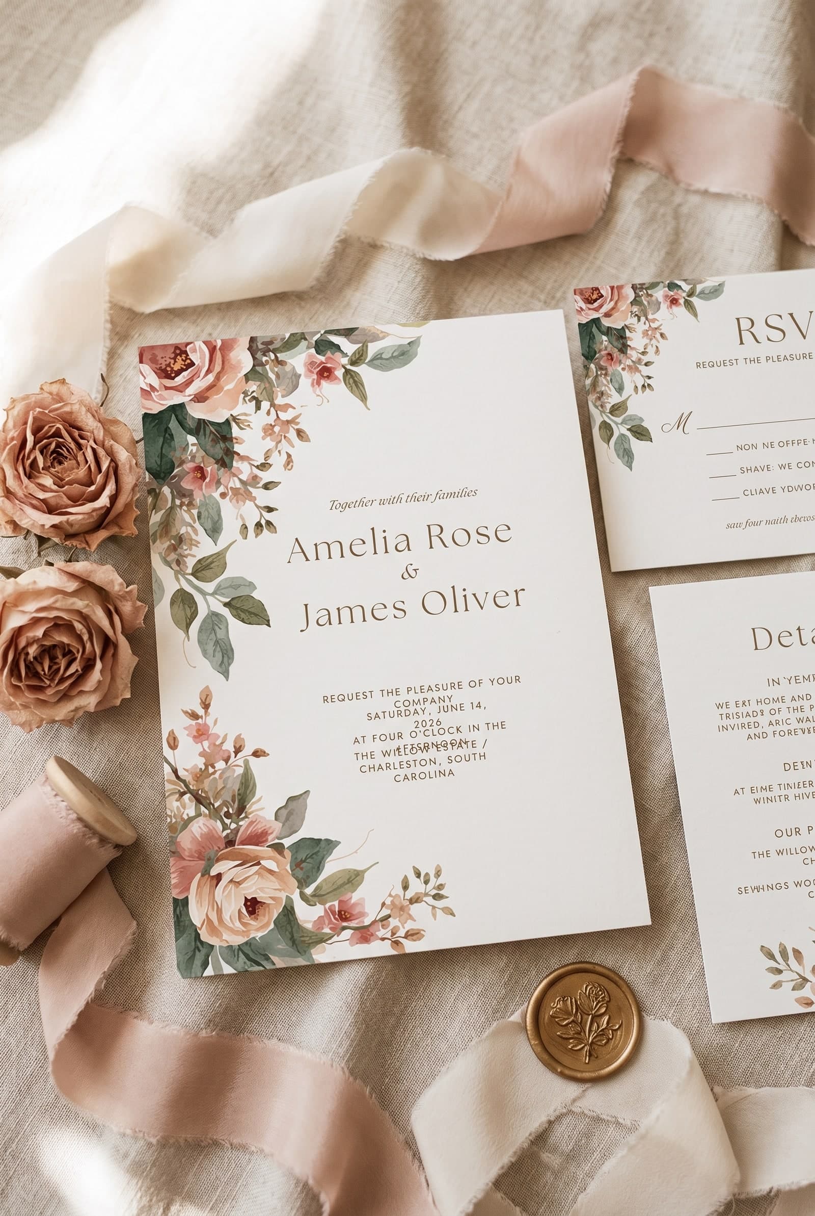 Editable Wedding Invitation Suite & Day-of Signs Canva Template
